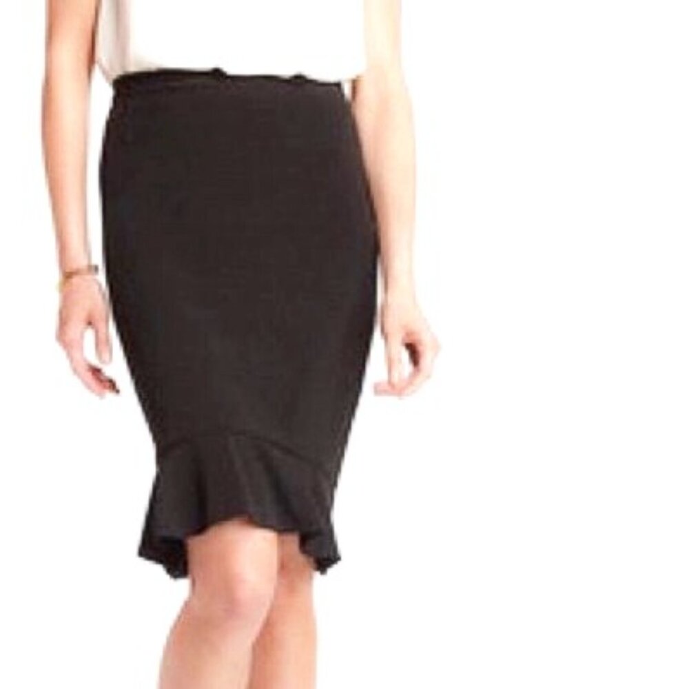 Anthropologie HD in Paris Flounce Hem Mermaid Mini Pencil Skirt in Black 10 EUC
